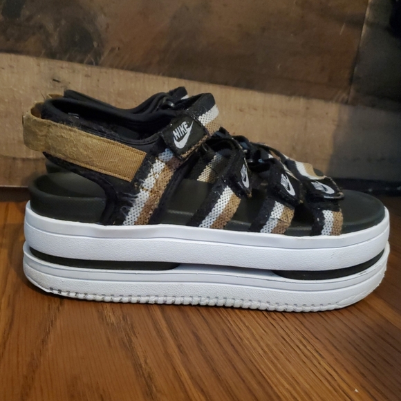 Nike Icon Classic Black Gold White Platform Sandals Shoes Women's Size 7 DH0224 - Picture 3 of 14